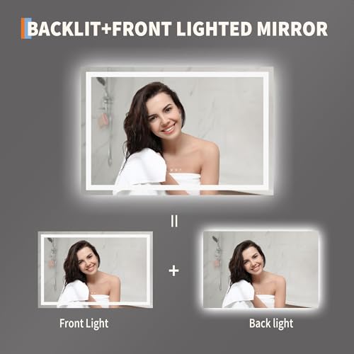 Image of GarveeHome 45x30 LED Bathroom Mirror with Lights, Dimmable, Anti-Fog, Backlit + Front Lit, Lighted Bathroom Vanity Mirror for Wall, Memory Function, Shatter-Proof (Horizontal /Vertical)