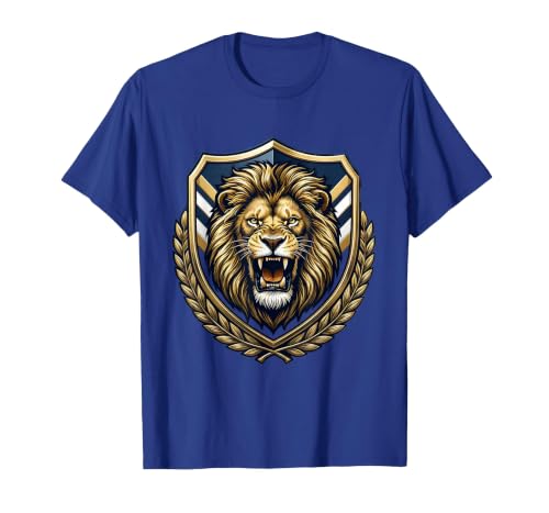Police Shield Roaring Lion Graphic Design T-Shirt, Men, Royal Blue, Large