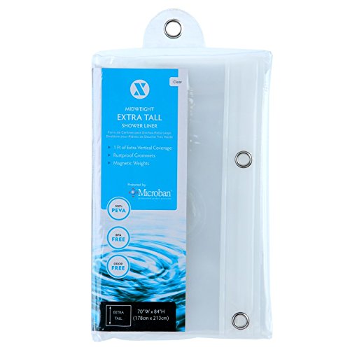 SlipX Solutions Clear Extra Long Shower Curtain Liner with Microban Protection Fits High-Mounted Shower Curtain Rods (PEVA, BPA-Free, Odorless, Rustproof Grommets, Magnetic Weights, 70 x 84)