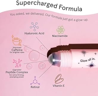 grace & stella Under Eye Brightener Roller - Airplane Travel Essentials - Travel Size Toiletries - Retinol & Caffeine Eye Serum for Puffiness, Dark Circles, Wrinkles - Vegan Skincare (15ml / 0.51floz)