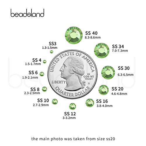 Image of Beadsland Flat Back Crystal Rhinestones, Light Green, SS16, 2880pcs | Flatback Glass Gems, 3.8-4.0mm, for Nail Art Craft, Glue Fix,Peridot