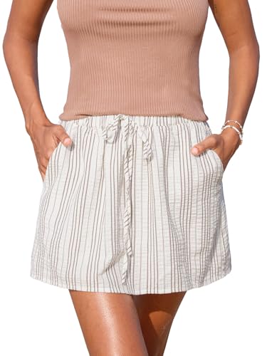 CUPSHE Women's Textured Striped Casual Skirts Waist Drawstring Summer