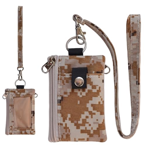 Image of CHENSPRX Travel Small Wallet with RFID,Lanyard,ID Card Holder and Keychain for Men /Women-Zippered Slim Pouch for Credit Card,Coins,Cash,Key (Khaki Camouflage)