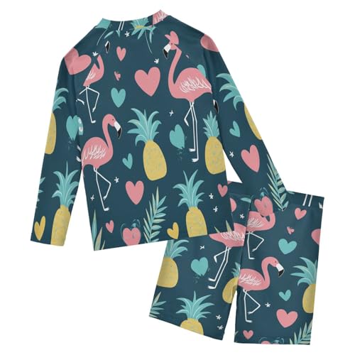 Flamingo Sweet Love Boys Swimsuit Rash Guard Toddler Kids Long Sleeve Swim Shirt and Trunks Swimwear Set 3-10Y2