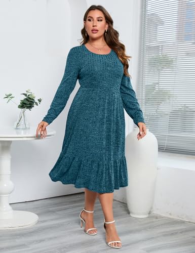 Image of ShopWonder Womens Plus Size Ribbed Knit Sweater Dress Long Sleeve Stretchy Comfy Casual Fall Dress with Pockets