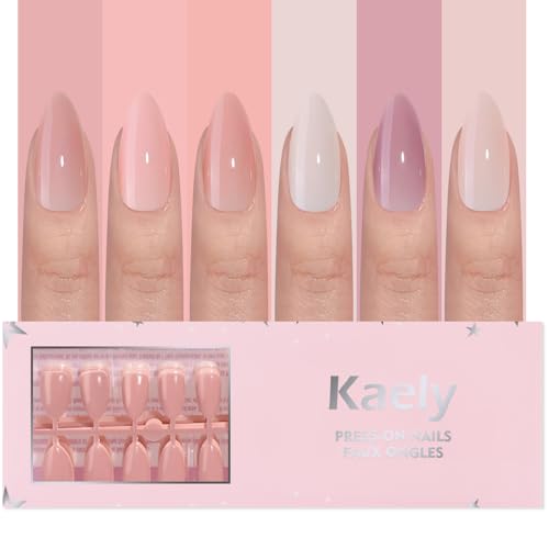 evpct 6 Colors Glossy Press on Nails Short Almond for Women, Glossy Fake Nail with Glue Salon Quality Reusable Stick on Nails In 15 Sizes 180Pcs Full Cover False Nail Soft Gel Set Kit for Gift, Set02