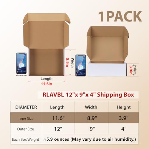 Image of RLAVBL 12x9x4 Shipping Boxes Set of 1, White Corrugated Cardboard Box for Packing, Mailing, Business