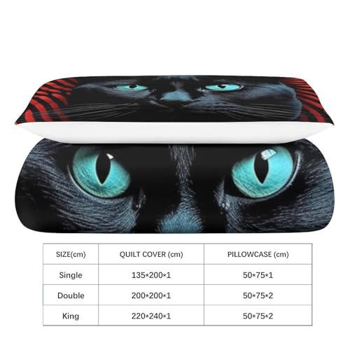 Parure de lit chat noir housse de couette en microfibre rouge
