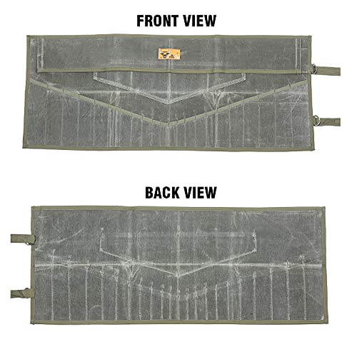 BULL TOOLS Wrench Roll Organizer 26 Pocket Waxed Canvas Tool Bag for Mechanics & DIY Enthusiasts Compact Roll-Up Tool Pouch for Metric & Standard Wrenches - Olive Drab (Tools Not Included) - Image 6