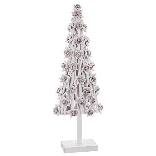 LOLAhome Árbol de Navidad triángulo de Troncos de Madera y piñas Blanco de 100 cm