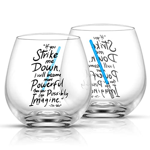Joyjolt Star Wars Obi-Wan Kenobi Lightsaber Stemless Drinking Glass - 15 Oz - Set Of 2 #TOP16