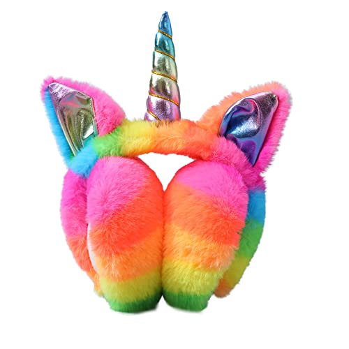Mejormen Rainbow Unicorn Earmuffs Foldable/Unfoldable Ear Warmers Winter Warm Plush Outdoor Ear Covers #TOP7