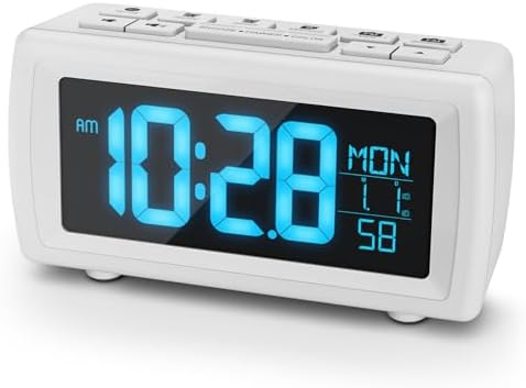 Rizeola Digitaler Radiowecker, Wecker Radio mit 7-farbige Ziffernanzeige, Einstellbarer Helligkeit und Weckton, Für Tiefschläfer, Sleep Timer & Schlummerfunktion (Weiß)