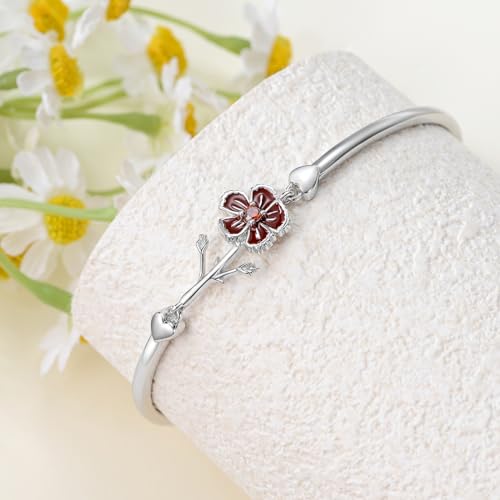Image of Sunflower /Lily of Valley /Carnation /Camellia /Daisy /Peach Blossom /Rose /Tulip Bracelet 925 Sterling Silver Birth Flower Bracelet for Women Jewelry Gifts
