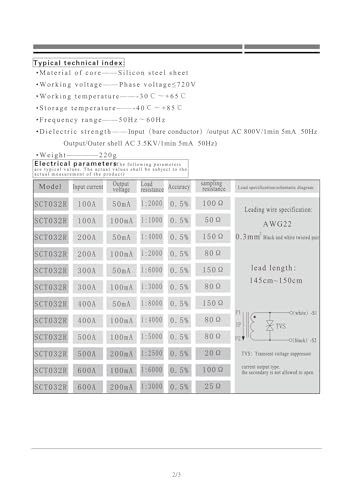 Sensor de corriente CA para medir 400A con precisión de 0,5% y núcleo dividido SCT032R 5
