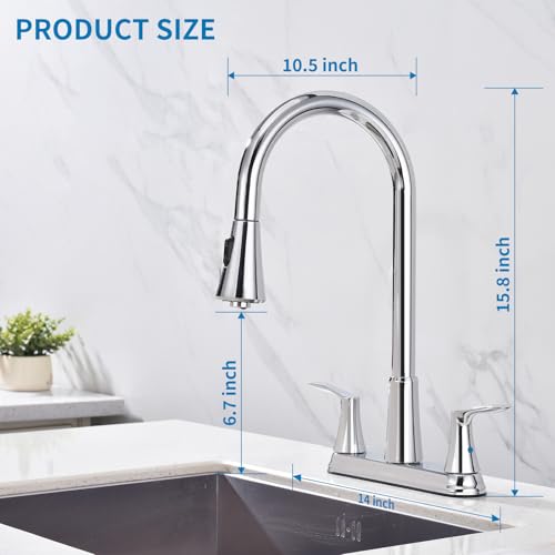 HOMELODY 2 Handles Kitchen Faucet with Pull Down Sprayer for 3 Hole Sink, 8 inch 360° Rotating Spout Centerset Kitchen Sink Faucet with Water Lines Chrome by HOMELODY - Image 2