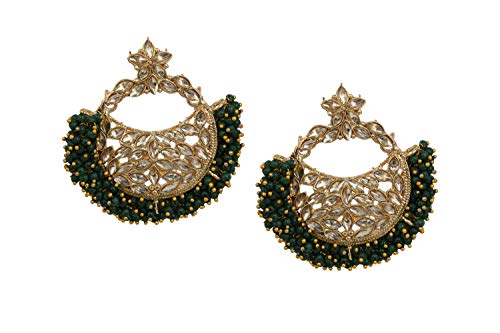 Image of Asmitta Wedding Dangler Earrings for Women (Green) (ED734JJGLDHV0)