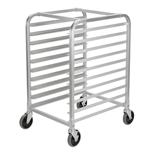 Carro enfriador de aluminio para panadería - 10 niveles - Ruedas bloqueables - Estante móvil resistente para horno y cocina - Medidas 51x66x99 cm - Distancia entre bandejas 7,6 cm - Especificación: 10