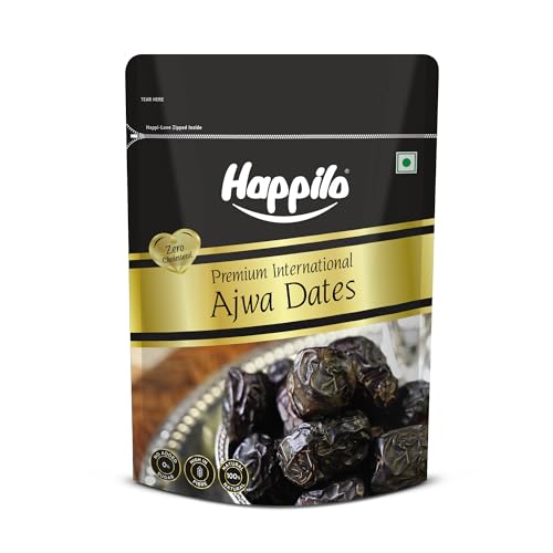 Happilo Premium International Ajwa Dates 500g | Khajur, Khajoor | Dry Fruits | Dates in Fresh | Healthy Snacks | Dry Dates | Soft & Sweet | Natural Sweetness | No Preservatives