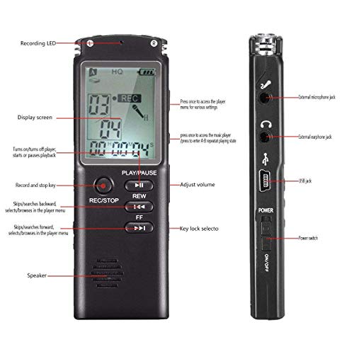 Image of MatLogix 8GB Voice Recorder USB Professional Dictaphone Digital Audio Voice Recorder with WAV MP3 Player Black
