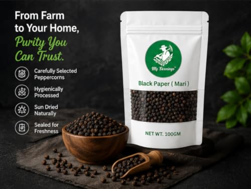 Image of My Farmingo Premium Black Pepper Whole (Mari) | 100g Fresh Pure Spices Strong Aroma And Rich Flavor For Daily Cooking | Size 100GM Pack of 2