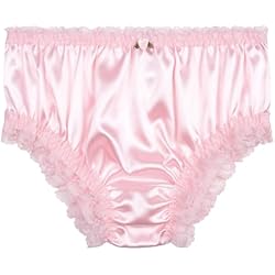 Satini Frilly Kant Sissy Zijdeachtig Satijn Kousenband Jarretelgordel Lingerie Knickers (Babyroze, XL