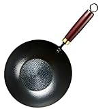 [koulaya]【なし中華鍋】手作り 鋳鉄製 24cm 大腹鍋、無塗装で【手作り槌目なし大腹鍋】、深型 ガラス蓋 三重底 家庭用 多機能炒め鍋