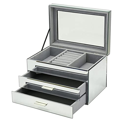 Signes Grimalt By SIGRIS Schmuckkästchen mit Schublade, silberfarben, aus Glas | Schmuckkästchen für Schmuckkästchen Zara Home 17 x 18 x 26 cm Cover