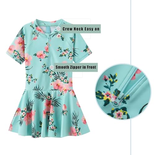 Image of Girls One Piece Swimsuits Bathing Suit for Kids Girls Summer Swim Dress Short Sleeve Swimwear 3-16 Years