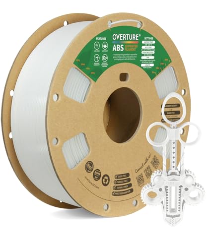 OVERTURE Filamento ABS 1,75mm, Filamento de Impresora 3D ABS 1kg Carrete (2,2lbs) Resistente al Calor, Precisión Dimensional +/- 0.02 mm, Compatible con la Mayoría de las Impresoras FDM (Blanco)