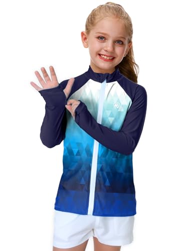 Image of AOBUTE Unisex Kids Zipper Rash Guard Boys UPF 50+ UV Protection Sun Shirt with Thumb Hole 3-12 Years