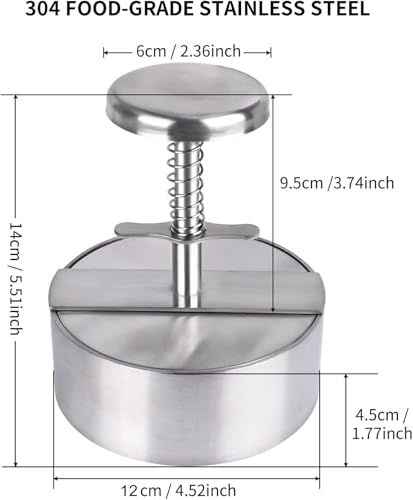 Image of Premium 304 Stainless Steel Burger Press | 12cm Adjustable Hamburger Patty Maker & Aloo Tikki Mould | Spring-Loaded Non-Stick Meat & Veg Cutlet Shaper for Home Kitchen & BBQ