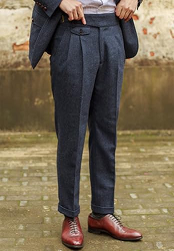 Men Tweed Pant Slim Fit Pleat-Front Vintage Suit Pants for Men4
