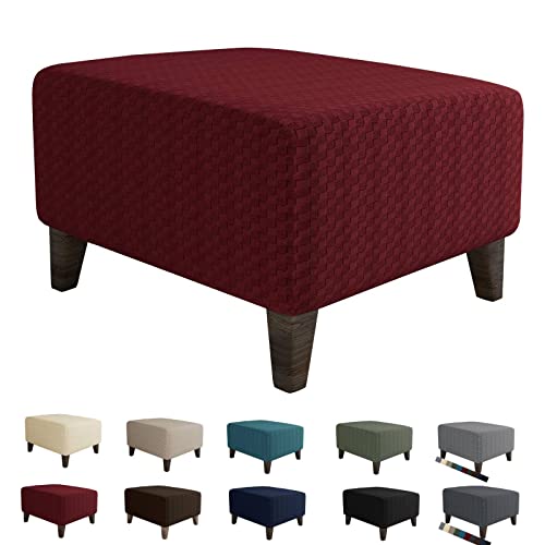 MAXIJIN Jacquard Ottoman Cover Slipcovers Folding Storage Stool Furniture Protector Cover Soft Thick Rectangle Foot Rest Slipcover with Elastic Bottom (Ottoman Small, Wine Red)
