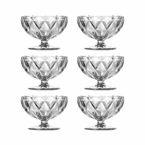 Jogo 6 Taças Sobremesa Diamond Clear 270ml Vidro Luxo elegância