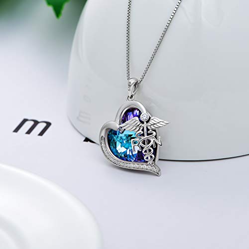 TOUPOP Gifts for Nurse 925 Sterling Silver Nurse Necklace Doctor Nursing Themed Pendant with Crystal RN Medical Caduceus Jewelry Nurse Gifts for Women Student Mom Birthday Graduation4