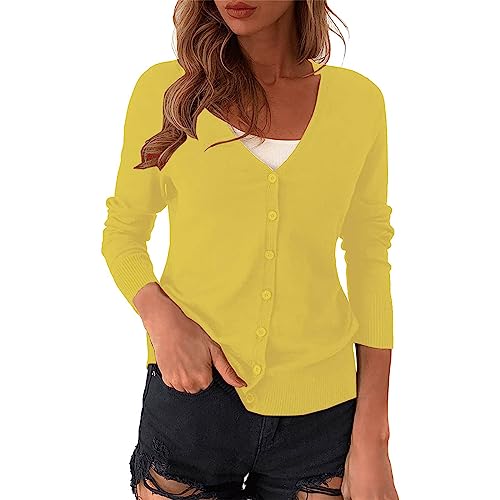 Generico cardigan leggero donna estivo, Maglia Leggera con Bottoni e Scollo a V, Golfino a Manica Lunga da Abbinare Facilmente