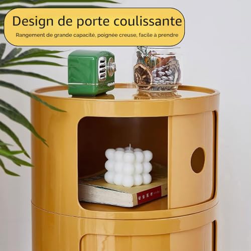 DSXH Table De Chevet avec Tiroirs Et Porte Coulissante – Table De Chevet Ronde avec Rangement pour Chambre, Salon Ou Salle De Bain – Table D'appoint Moderne avec Coffre en Plastique（Blanc,2tier） – vue 7