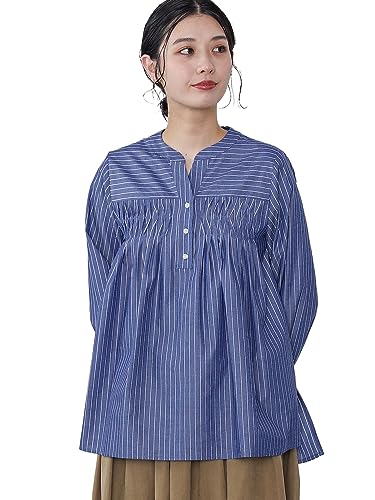 [ビームスハート] L/Sシャツ 変形タック ノーカラー ブラウス2 レディース NAVY STRIPE ONE SIZEのサムネイル