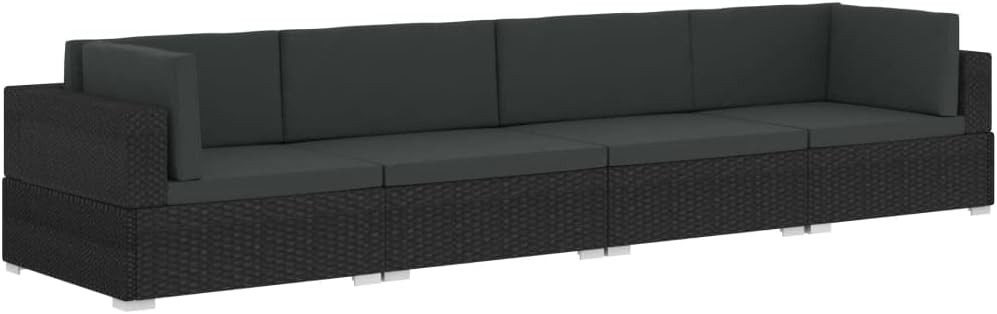 Outdoor Sectional Sofa Black PE Rattan Patio Sofa with Adjustable Armrests Comfortable Cushions Easy Assembly Garden Furniture Backyard Lounge Set for Poolside Balcony