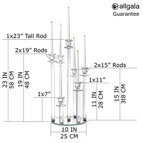Allgala 23" (58Cm) Tall 7-Cup Crystal Solid Glass Cylinder Tube Rod Candelabra For Taper-Candle Candlesticks-Hd89129 #TOP1