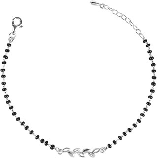 Clara Womens 925 Sterling Silver Leaf Hand Mangalsutra Bracelet | Black Beads, Rhodium Plated | Gift for Wife Price In India
