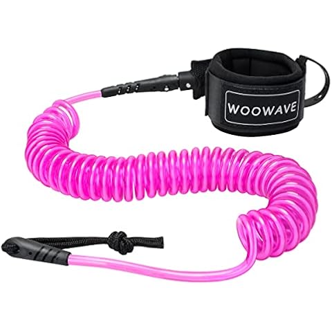 WOOWAVE SUP Leash 11 Foot Coiled Stand Up Paddle Board Surfboard Leash Stay on Board Ankle Strap with Waterproof Wallet/Phone Case (Pink White Core) Cover