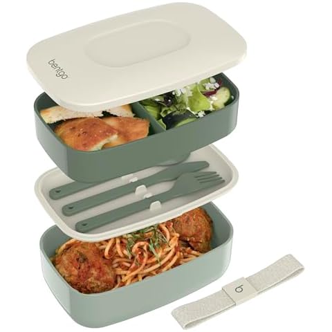 Bentgo Classic - Adult Bento Box, Stackable 3-Compartment Lunch Box with Removable Utensil Set and Sealing Strap, BPA-Free, Food Container Ideal for Meal Prep, Work, and On the Go (Khaki Green) Cover