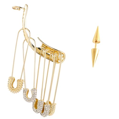 Harly Quin Ear-cuff and Spiky Earrings Brass Cartoon Clown Safety Pins Earrings Halloween Punk Rock Accessories for Cosplay Party