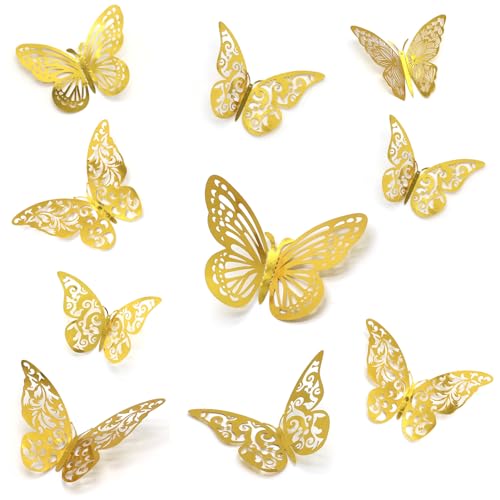 48 Pegatinas Decorativas de Mariposa de Oro, Pegatina de Pared, Pegatinas 3D, Para Decoración de Pasteles, Globos, Flores, Espejo, Marco de Fotos, Regalo
