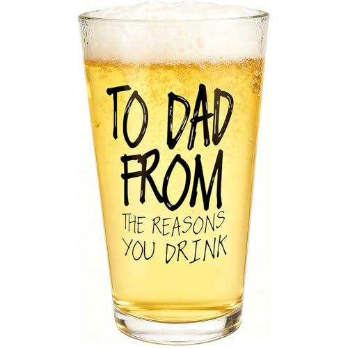 Gifts for Father 16 OZ/480ml Funny Beer Glass Stocking Stuffers for Men Fathers Day Dad Gifts from Daughter Son Wife Christmas Birthday Anniversary Retirement Valentines Day Presents for Him Husband