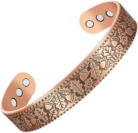 Jecanori Copper Magnetic Bracelets for Men, Tree of Life Pattern Solid Copper Brazaletes with 12pcs Ultra Strong Magnets,Adjustable Size Cuff Bangle with Jewelry Gift Box