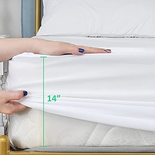 Warmtex Waterproof Mattress Protector Full Size Premium Smooth Fabric Bed Mattress Cover White Mattress Pad Noiseless Breathable Vinyl Free Mattress Top 14 Inches Deep Pocket #TOP4