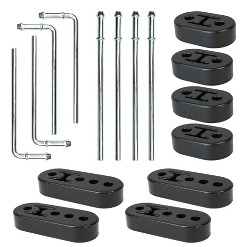 VOURTM - VOURTM 16PCS Rubber Exhaust Hangers, Adjustable 2 Holes and 4 Holes (0.47" Hole Diameter), 90°7.6" Long + Straight 10" Long Muffler Hanger Rod, Universal exhaust hanger Rod